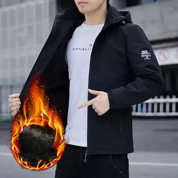 Куртка мужская осенне-зимняя, новая модная, брендовая, облегающая, снимаемая, со стоячим воротником, повседневная, универсальная, бархатная, осенняя, топ M светло-серый