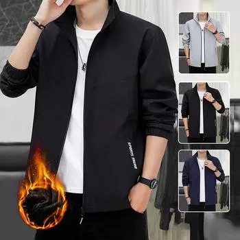 Куртка мужская осенне-зимняя нового стиля бархатная утолщенная стойка воротник свободная куртка зеленая простая универсальная повседневная верхняя часть L