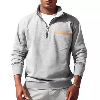 Куртка мужская осенне-зимняя, полузастегивающаяся на молнию, воротник-стойка, флисовый плотный свитер, накладной карман, рубашка Henry S тёмно-синий