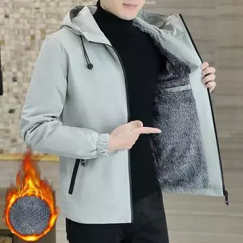 Куртка мужская осенне-зимняя с капюшоном из бархата, утолщенная, однотонная, мужская куртка для активного отдыха, приталенная, мужская XS чёрный