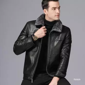 Куртка мужская осенне-зимняя утолщенная бархатная теплая куртка меховая цельная среднего возраста свободная отцовская кожаная куртка 170