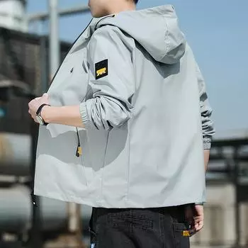 Куртка мужская осенняя куртка корейская версия одежды для активного отдыха универсальные мужские удобные куртки с капюшоном M чёрный