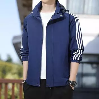 Куртка мужская осенняя модная куртка с тремя планками женская та же повседневная спортивная верхняя ветровка с капюшоном трендовая пара M белый