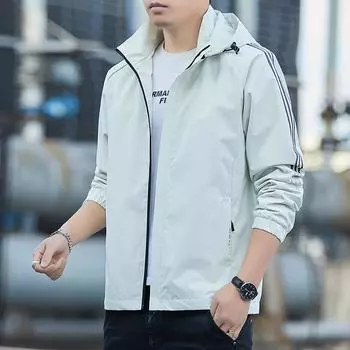 Куртка мужская осенняя новая куртка с капюшоном мужская свободная повседневная полосатая молодежная M чёрный