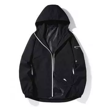 Куртка мужская осенняя новинка трендовая с длинными рукавами повседневная студенческая куртка с капюшоном M чёрный