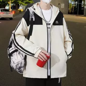 Куртка мужская осенняя с капюшоном куртка с двумя планками куртка повседневный тренчкот молодежная мода топ горный пик M белый