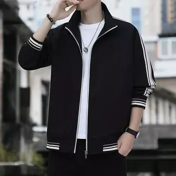 Куртка мужская осенняя свободная, подходящая пряжа, пояс, повседневное пальто, молодежная мода, ветрозащитный топ M чёрный