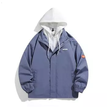 Куртка мужская повседневная куртка осенняя универсальная мужская одежда в стиле Гонконга для пар куртка с капюшоном осенняя ветровка M чёрный