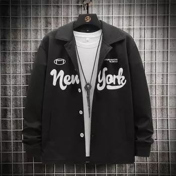 Куртка мужская повседневная японская куртка с инструментами весенняя рубашка воротник с принтом букв трендовый бренд I свободный мужской S чёрный
