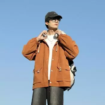 Куртка мужская повседневная свободная спортивная с капюшоном ветрозащитная куртка для активного отдыха для мужчин M чёрный