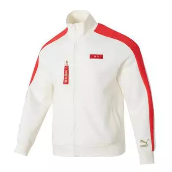 Куртка мужская Puma с логотипом, в полоску, с цветными блоками, свободного кроя, повседневная, со стойкой, белая 536579-93 M