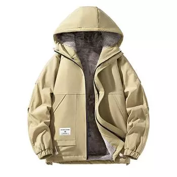 Куртка мужская с капюшоном из хлопка теплая уличная куртка мужская осень-зима флис XXL чёрный