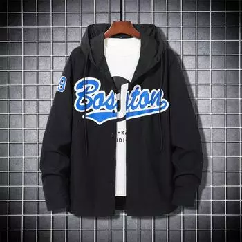 Куртка мужская с капюшоном свитер свободный большой размер утепленный хлопок осень и зима новый бейсбольный воротник куртка мужская с капюшоном S чёрный