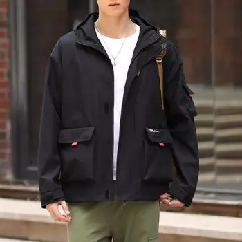 Куртка мужская с капюшоном свободная трехмерная сумка повседневная куртка куртка мужская одежда M чёрный