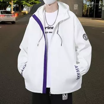 Куртка мужская с капюшоном, весенне-осенняя куртка, модная свободная куртка, мужская студенческая повседневная куртка M белый