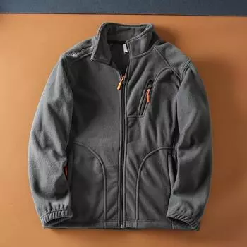 Куртка мужская с застежкой-молнией и боковым швом, повседневная молодежная зеленая с капюшоном M серый