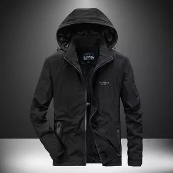 Куртка мужская среднего и пожилого возраста с длинным рукавом, утолщенная флисовая куртка с капюшоном, повседневная, деловая, универсальная, топ M чёрный