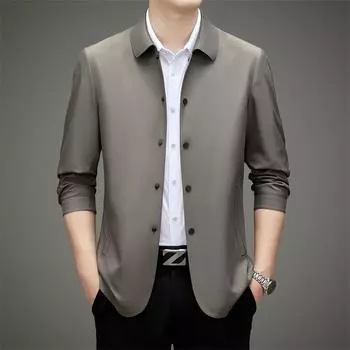 Куртка мужская среднего возраста, куртка, пиджак, деловой повседневный пиджак, мужская куртка на весну и осень, пиджак с лацканами на пуговицах, короткий костюм для папы 170