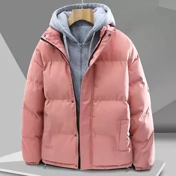 Куртка мужская в гонконгском стиле, свободная, большого размера, поддельная, из двух частей, новая куртка с капюшоном, утолщенная, зимняя, хлопковая, мужская одежда XXXXL абрикосовый