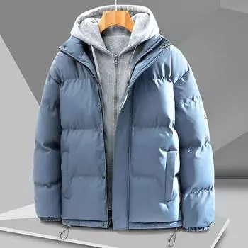 Куртка мужская в гонконгском стиле, свободная, большого размера, поддельная, из двух частей, новая куртка с капюшоном, утолщенная, зимняя, хлопковая, мужская одежда M синий