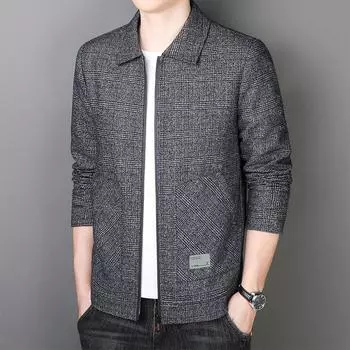 Куртка мужская весенне-осенняя куртка для среднего возраста, деловая, повседневная, папина, трендовая, кардиган, на молнии, мужская куртка M серый