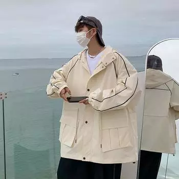 Куртка мужская весенне-осенняя повседневная мужская рабочая одежда с капюшоном молодежная куртка мужская свободная бейсбольная форма в гонконгском стиле для мужчин M