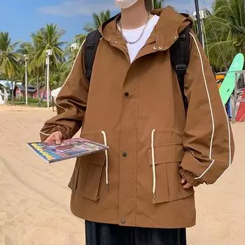 Куртка мужская весенне-осенняя повседневная мужская с капюшоном, подростковая куртка мужская свободная в стиле гонконгской бейсбольной формы для мужчин M