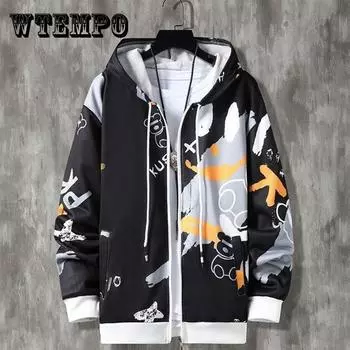 Куртка мужская, весенне-осенняя, трендовая, на молнии, свитер с капюшоном, мужская молодежная спортивная одежда, свободный топ большого размера XXXL