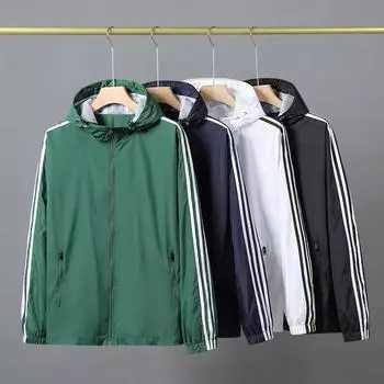 Куртка мужская весенняя куртка с капюшоном повседневная спортивная три полоски тонкий топ модная мужская одежда M чёрный