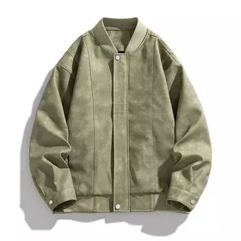 Куртка мужская весенняя мода PU мужская винтажная бейсбольная воротниковая одежда повседневная мужская кожаная куртка однотонное свободное пальто мужское M