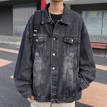 Куртка мужская весенняя модная простая свободная универсальная парная джинсовая куртка мужская новая мужская куртка с лацканами M