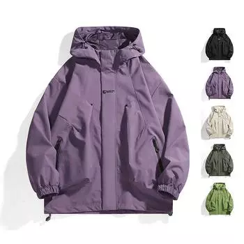 Куртка мужская весенняя вышитая ветрозащитная куртка с капюшоном для пары, свободная повседневная куртка для активного отдыха S