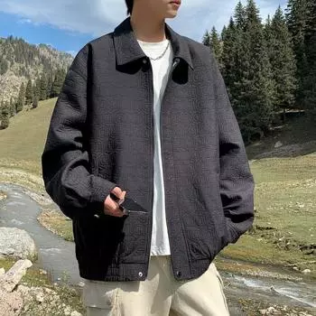 Куртка мужская весна и осень новая мода повседневная универсальная мужская однотонная тисненая куртка верхняя одежда M