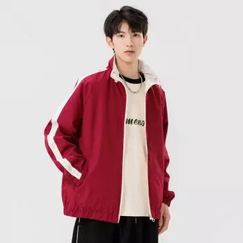 Куртка мужская весна и осень, новая мужская и женская, та же двусторонняя куртка с воротником-стойкой, модная повседневная куртка для спорта на открытом воздухе S