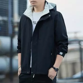 Куртка мужская весна и осень новая парная куртка мужская красивая повседневная с капюшоном рабочая куртка мужская S чёрный