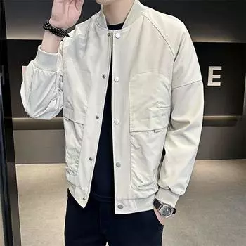 Куртка мужская весна и осень новая повседневная стойка воротник бейсбольная форма красивая рабочая одежда молодежная куртка мужская мода тренд топы M