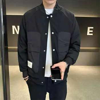 Куртка мужская весна и осень новый повседневный тренд универсальная рабочая одежда мужская бейсбольная форма куртка ранняя весна топ M чёрный