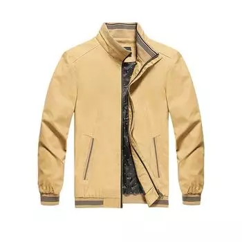 Куртка мужская весна и осень новый стиль чистый хлопок стираный воротник стойка куртка подростковая повседневная куртка большого размера M