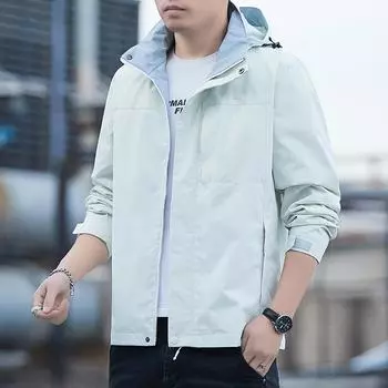 Куртка мужская весна и осень новый стиль куртка мужская красивая повседневная с капюшоном рабочая куртка мужская S чёрный