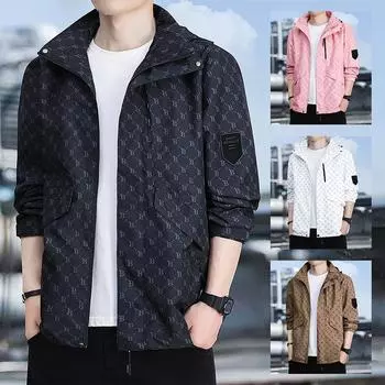 Куртка мужская весна и осень новый тренд B Letter с капюшоном ветрозащитная водонепроницаемая куртка модная универсальная куртка для активного отдыха S