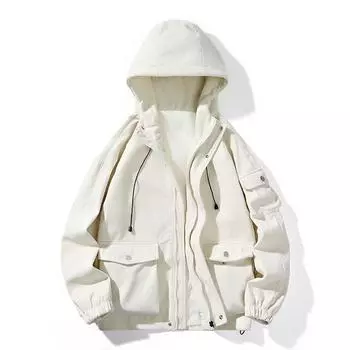 Куртка мужская весна и осень с капюшоном свободная винтажная повседневная функциональная куртка куртка M