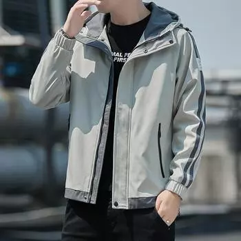 Куртка мужская весна и осень с капюшоном мужская куртка корейский стиль модная тонкая студенческая рабочая одежда верхняя повседневная ветровка для мужчин M