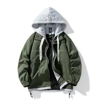 Куртка мужская весна и осень с капюшоном мужская гонконгская поддельная двухкомпонентная одежда свободная повседневная одежда M