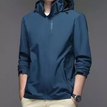 Куртка мужская весна и осень тонкая корейский стиль модная мужская повседневная куртка мужская с капюшоном деловая однотонная куртка топ M