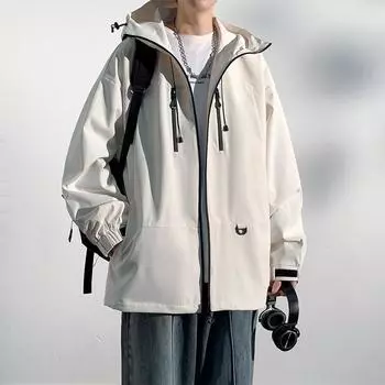 Куртка мужская весна и осень Тонкая спортивная с капюшоном подростковая мужская куртка студенческая свободная повседневная куртка S