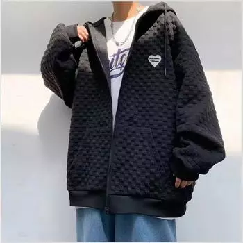 Куртка мужская весна и осень универсальная корейский стиль модная студенческая свободная гонконгская вафельная куртка с капюшоном S