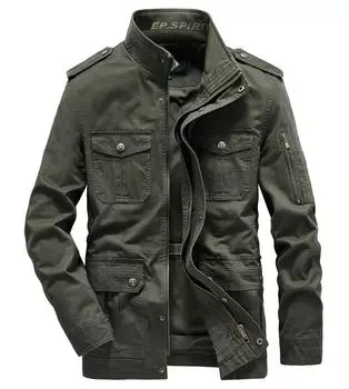 Куртка мужская весна осень чистый хлопок открытый многокарманный университетские куртки повседневный деловой пальто мужской XL хаки