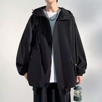 Куртка мужская весна-осень, новый гонконгский стиль, большой размер, куртка с капюшоном, с длинными рукавами, повседневная, свободная, универсальная M
