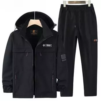 Куртка мужская зимняя плюс бархатный утолщенный костюм ветрозащитный и водонепроницаемый альпинистский костюм теплый уличный комбинезон куртка для инструментов XXXXL чёрный