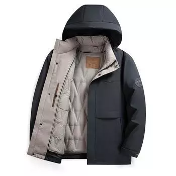 Куртка на гусином пуху, легкая, роскошная, мужская, белая, пуховая куртка на гусином пуху, съемная подкладка, деловой, повседневный пуховик для среднего возраста M